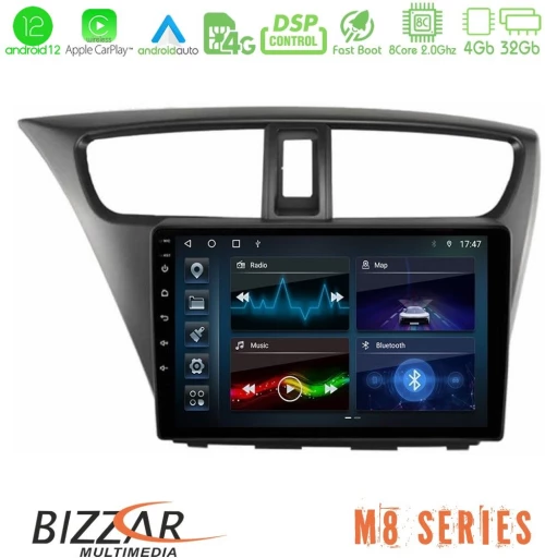 Bizzar m8 Series Honda Civic Hatchback 2012-2015 8core Android13 4+32gb Navigation Multimedia Tablet 9 u-m8-Hd0941