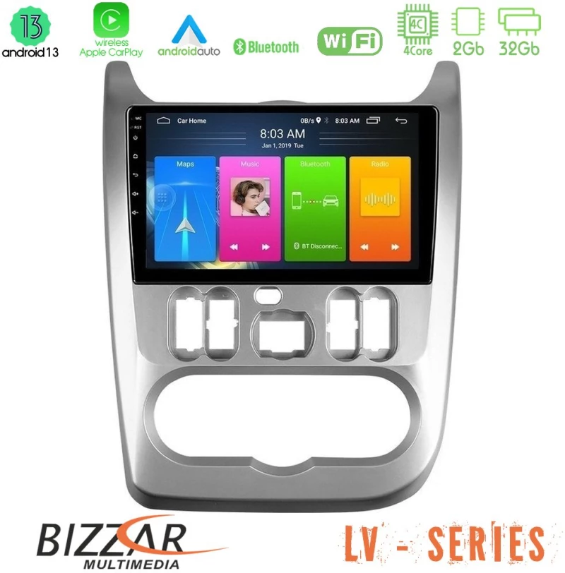 Bizzar lv Series Dacia Duster/sandero/logan 4core Android 13 2+32gb Navigation Multimedia Tablet 9 u-lv-Dc0766