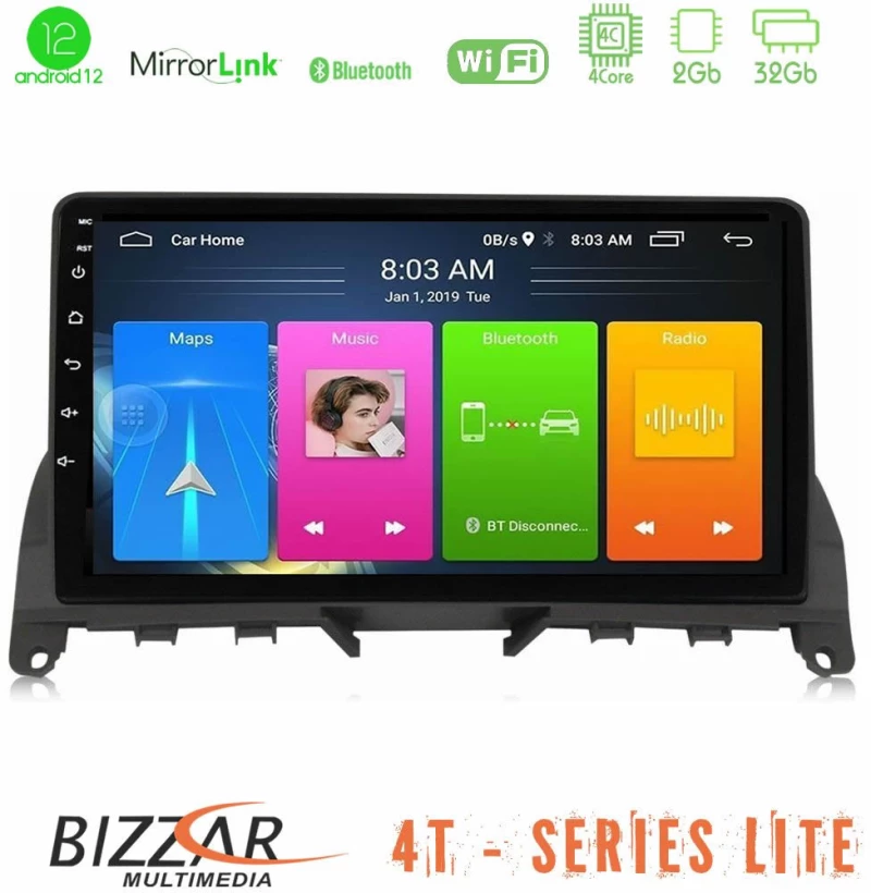Bizzar 4t Series Mercedes c Class W204 4core Android12 2+32gb Navigation Multimedia Tablet 9 u-lvb-Mb0842