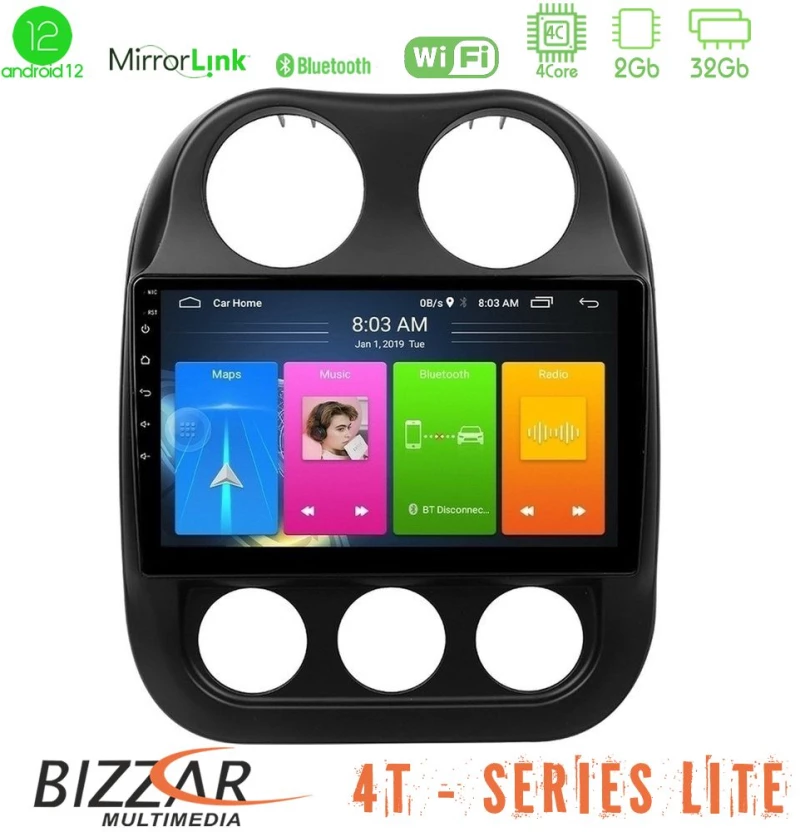 Bizzar 4t Series Jeep Compass 2012-2016 4core Android12 2+32gb Navigation Multimedia Tablet 9 u-lvb-Jp0076