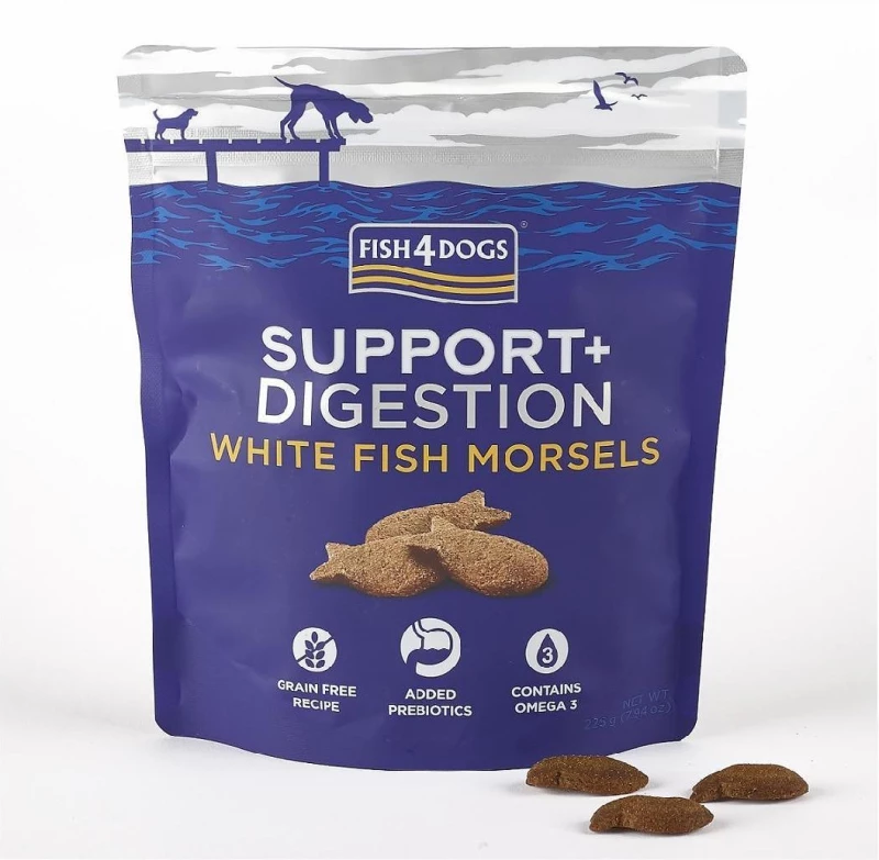 Fish4dogs Support Digestion Λιχουδιές Σκύλου με Μπουκιές Λευκού Ψαριού 225g