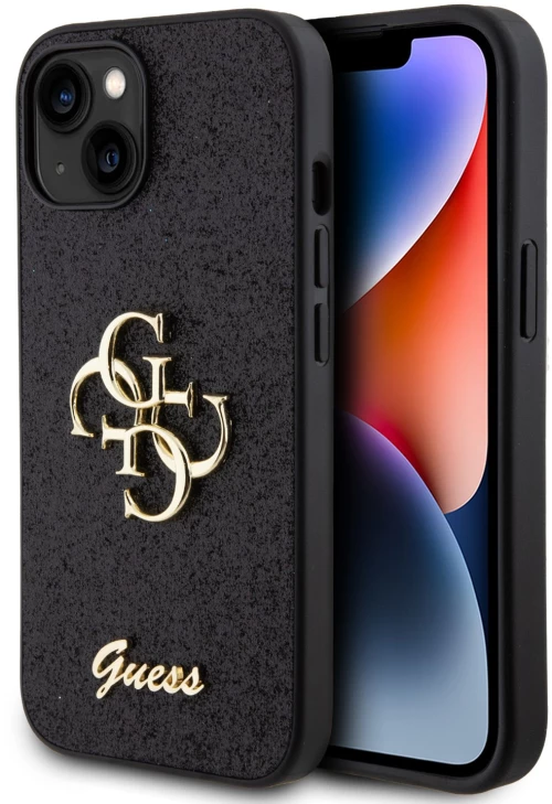 Guess Fixed Glitter 4G Logo Case Θήκη προστασίας από σιλικόνη – iPhone 15 (Black – GUHCP15SHG4SGK)