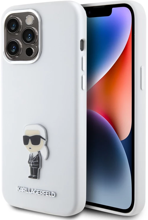 Karl Lagerfeld Ikonik Metal Pin Hard Case Θήκη προστασίας από σιλικόνη  – iPhone 15 Pro Max (White – KLHCP15XSMHKNPH)