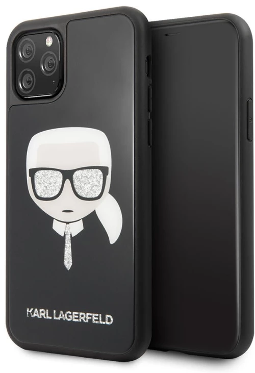 Karl Lagerfeld Double Layer Glitter Hard Case Karl's Head Θήκη προστασίας από σιλικόνη – Apple iPhone 11 Pro (Μαύρο)
