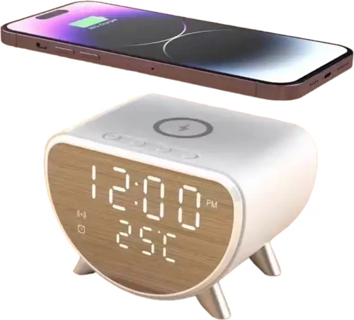 Ψηφιακό Ρολόι Επιτραπέζιο με Ξυπνητήρι, Θερμοκρασία και Ασύρματη Φόρτιση 15W AY-23 Λευκό