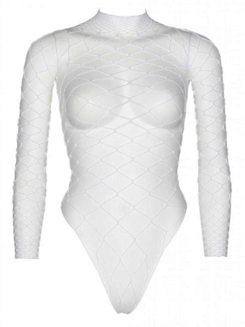 Turtleneck fishnet teddy white