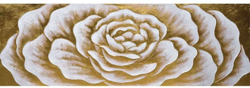 Πίνακας Καμβάς Τριαντάφυλλο 15-00-23521 150x50cm White-Gold Marhome Οριζόντιοι Καμβάς