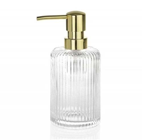 Δοχείο Κρεμοσάπουνου Stripes Gold Classic AH-BA69104 Φ7x16,5cm 280ml Clear-Gold Andrea House Γυαλί