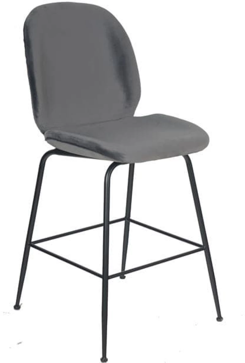 Σκαμπό Nora Μεσαίου Ύψους HM8524.01 Grey & Black Σετ 2τμχ Βελούδο, Μέταλλο