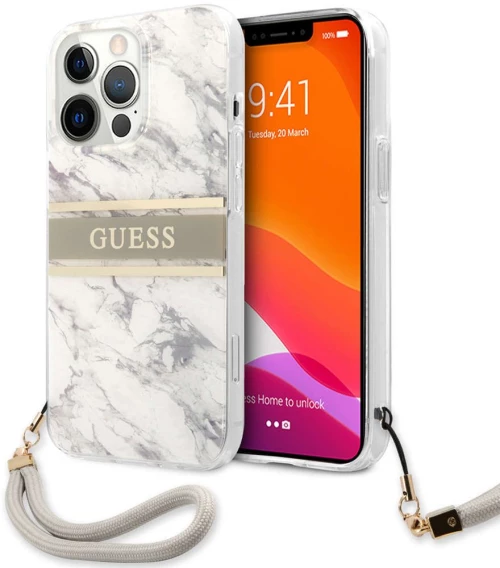Θήκη Προστασίας iPhone 13 Pro Max "Marble Collection" GUHCP13XKMABGR Με Κορδονάκι Grey-White Guess