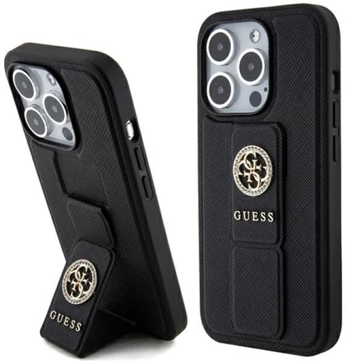 Guess Grip Stand 4G Saffiano Strass Logo - iPhone 15 Pro Max Case (black)