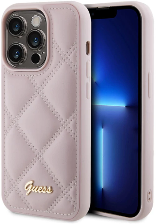 Guess Quilted Metal Logo - Case for iPhone 15 Pro (Pink)