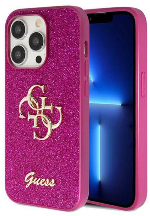 Guess Glitter Script Big 4G - iPhone 15 Pro Case (Purple)