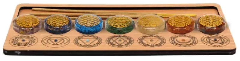 Ξύλινος Πίνακας των 7 Τσάκρα Wooden Seven Chakra Board With Gemstones