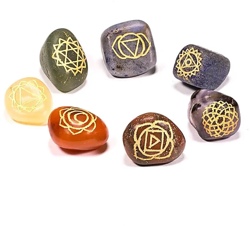 Ξύλινος Πίνακας των 7 Τσάκρα Wooden Seven Chakra Board With Gemstones