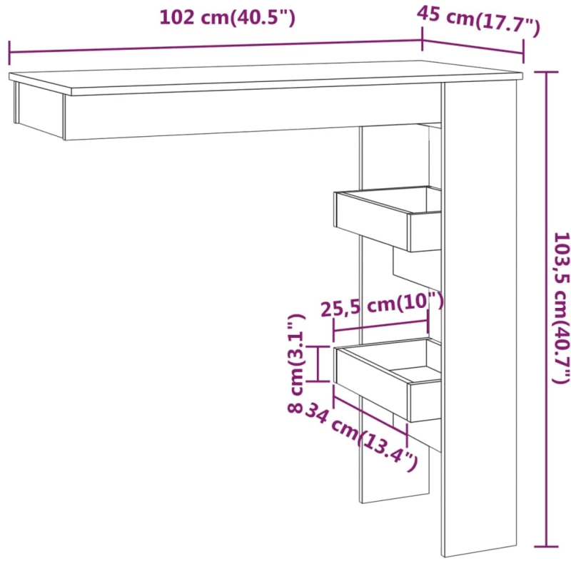 ΤΡΑΠΕΖΙ ΜΠΑΡ ΤΟΙΧΟΥ ΓΚΡΙ ΣΚΥΡΟΔ. 102X45X103,5 ΕΚ. ΕΠΕΞΕΡΓ. ΞΥΛΟ 811785