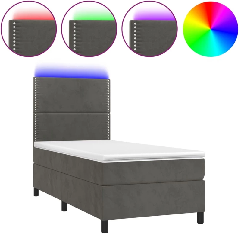 ΚΡΕΒΑΤΙ BOXSPRING ΜΕ ΣΤΡΩΜΑ & LED ΣΚ. ΓΚΡΙ 100X200ΕΚ. ΒΕΛΟΥΔΙΝΟ 3136048