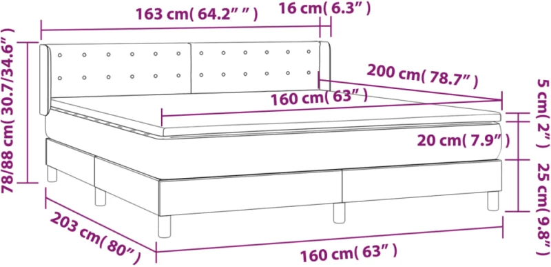 ΚΡΕΒΑΤΙ BOXSPRING ΜΕ ΣΤΡΩΜΑ ΣΚΟΥΡΟ ΓΚΡΙ 160X200 ΕΚ. ΒΕΛΟΥΔΙΝΟ 3131208