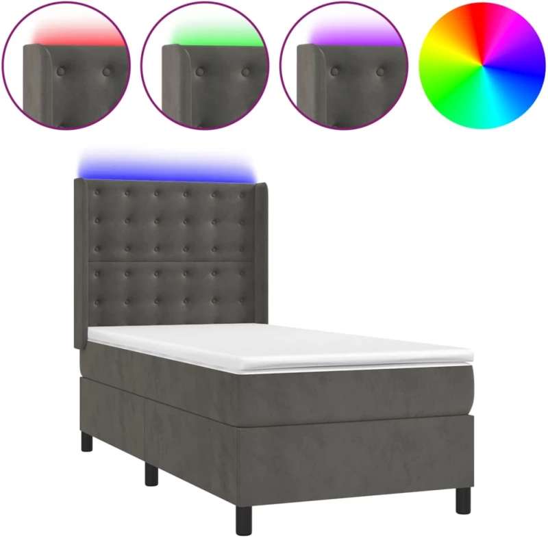ΚΡΕΒΑΤΙ BOXSPRING ΜΕ ΣΤΡΩΜΑ & LED ΣΚ. ΓΚΡΙ 100X200ΕΚ. ΒΕΛΟΥΔΙΝΟ 3139788
