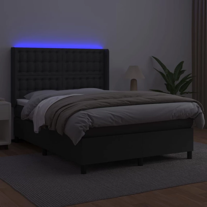ΚΡΕΒΑΤΙ BOXSPRING ΜΕ ΣΤΡΩΜΑ & LED ΜΑΥΡΟ 140X200 ΕΚ. ΣΥΝΘ. ΔΕΡΜΑ 3139385