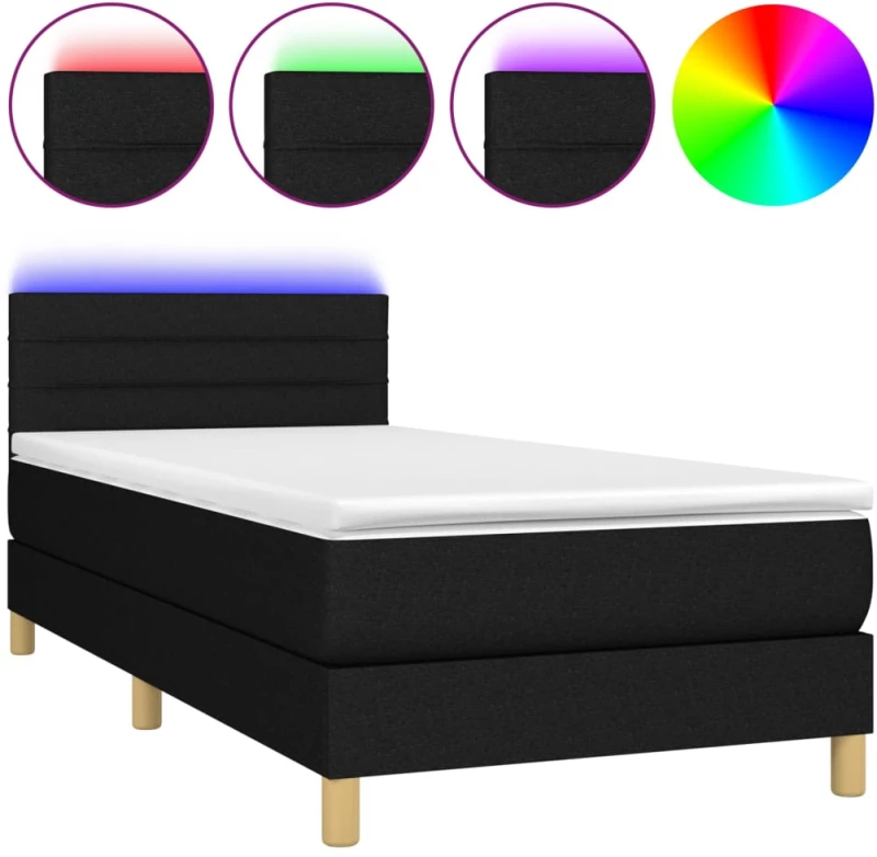 ΚΡΕΒΑΤΙ BOXSPRING ΜΕ ΣΤΡΩΜΑ & LED ΜΑΥΡΟ 90X200 ΕΚ. ΥΦΑΣΜΑΤΙΝΟ 3133767