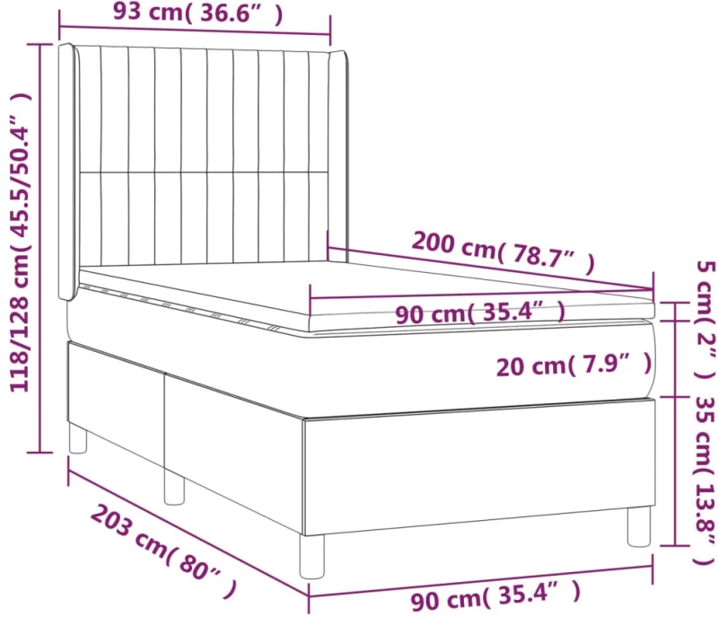 ΚΡΕΒΑΤΙ BOXSPRING ΜΕ ΣΤΡΩΜΑ & LED ΑΝ.ΓΚΡΙ 90X200 ΕΚ. ΥΦΑΣΜΑΤΙΝΟ 3139005