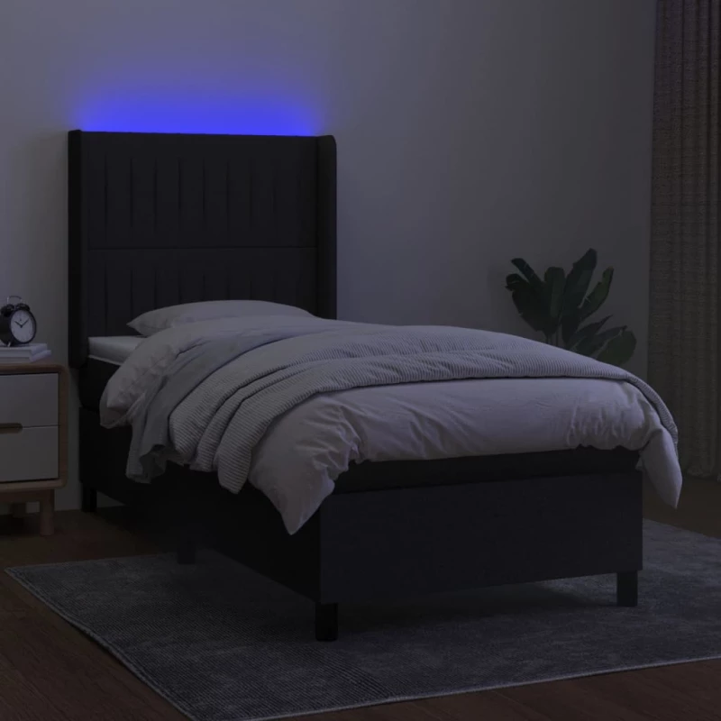 ΚΡΕΒΑΤΙ BOXSPRING ΜΕ ΣΤΡΩΜΑ & LED ΜΑΥΡΟ 90X200 ΕΚ. ΥΦΑΣΜΑΤΙΝΟ 3138447