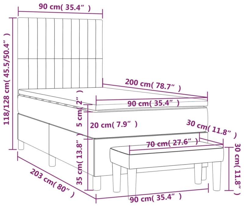 ΚΡΕΒΑΤΙ BOXSPRING ΜΕ ΣΤΡΩΜΑ ΣΚΟΥΡΟ ΓΚΡΙ 90X200 ΕΚ. ΥΦΑΣΜΑΤΙΝΟ 3136726