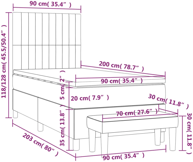 ΚΡΕΒΑΤΙ BOXSPRING ΜΕ ΣΤΡΩΜΑ ΣΚΟΥΡΟ ΓΚΡΙ 90X200 ΕΚ. ΒΕΛΟΥΔΙΝΟ 3137942