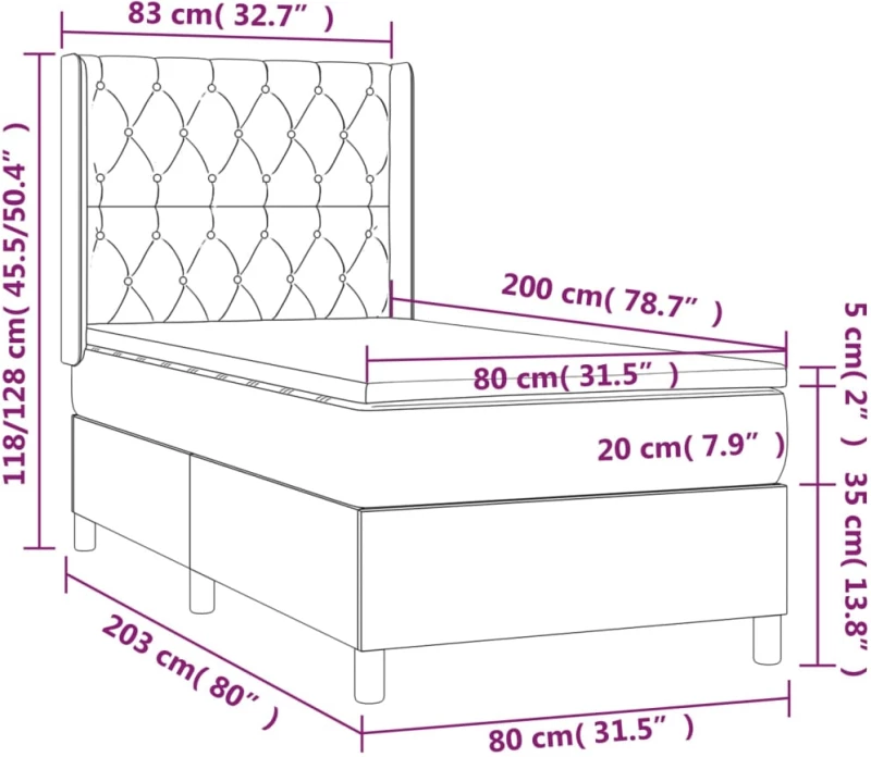ΚΡΕΒΑΤΙ BOXSPRING ΜΕ ΣΤΡΩΜΑ ΣΚΟΥΡΟ ΓΚΡΙ 80X200 ΕΚ. ΥΦΑΣΜΑΤΙΝΟ 3132186
