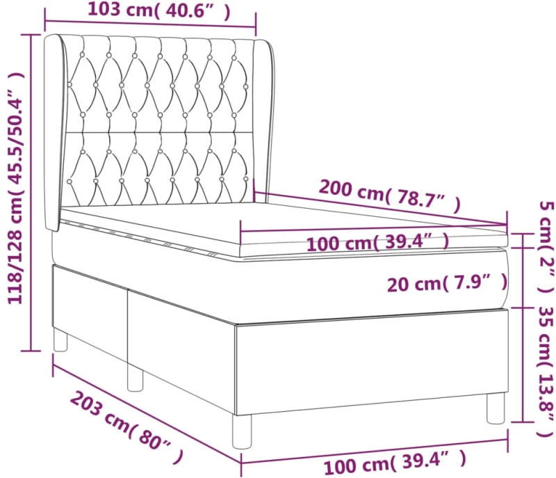 ΚΡΕΒΑΤΙ BOXSPRING ΜΕ ΣΤΡΩΜΑ ΑΝΟΙΧΤΟ ΓΚΡΙ 100X200 ΕΚ. ΥΦΑΣΜΑΤΙΝΟ 3128741