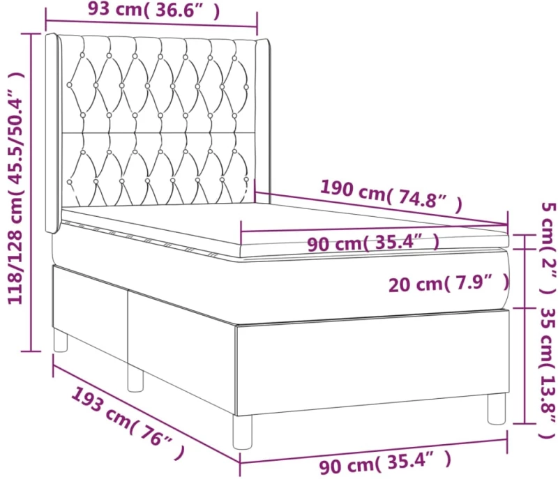 ΚΡΕΒΑΤΙ BOXSPRING ΜΕ ΣΤΡΩΜΑ ΣΚΟΥΡΟ ΓΚΡΙ 90X190 ΕΚ. ΥΦΑΣΜΑΤΙΝΟ 3132194