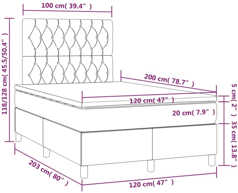 ΚΡΕΒΑΤΙ BOXSPRING ΜΕ ΣΤΡΩΜΑ & LED ΑΝ.ΓΚΡΙ 120X200 ΕΚ ΥΦΑΣΜΑΤΙΝΟ 3135101