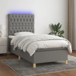 ΚΡΕΒΑΤΙ BOXSPRING ΜΕ ΣΤΡΩΜΑ & LED ΣΚ.ΓΚΡΙ 90X190 ΕΚ. ΥΦΑΣΜΑΤΙΝΟ 3135638