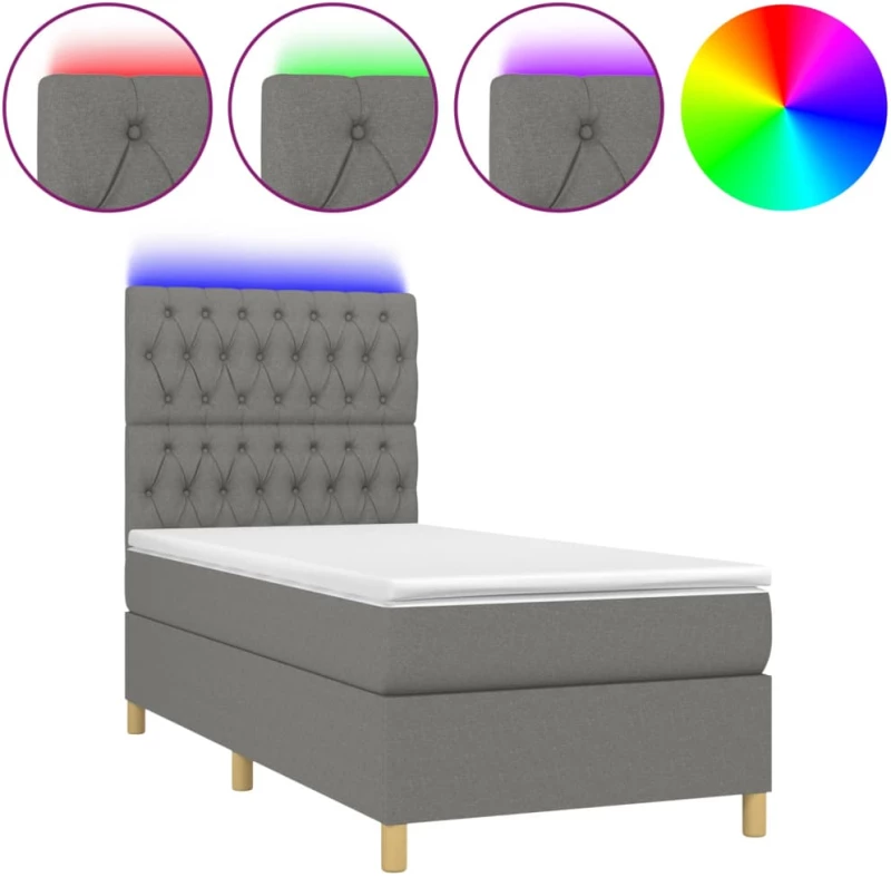 ΚΡΕΒΑΤΙ BOXSPRING ΜΕ ΣΤΡΩΜΑ & LED ΣΚ.ΓΚΡΙ 90X190 ΕΚ. ΥΦΑΣΜΑΤΙΝΟ 3135638