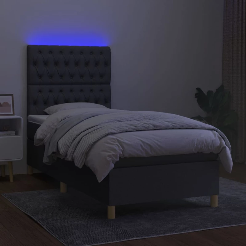 ΚΡΕΒΑΤΙ BOXSPRING ΜΕ ΣΤΡΩΜΑ & LED ΣΚ.ΓΚΡΙ 90X190 ΕΚ. ΥΦΑΣΜΑΤΙΝΟ 3135638