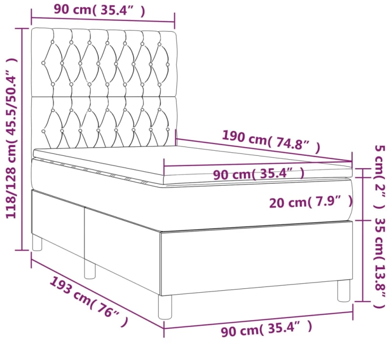 ΚΡΕΒΑΤΙ BOXSPRING ΜΕ ΣΤΡΩΜΑ & LED ΣΚ.ΓΚΡΙ 90X190 ΕΚ. ΥΦΑΣΜΑΤΙΝΟ 3135638