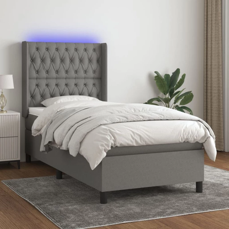 ΚΡΕΒΑΤΙ BOXSPRING ΜΕ ΣΤΡΩΜΑ & LED ΣΚ.ΓΚΡΙ 100X200 ΕΚ ΥΦΑΣΜΑΤΙΝΟ 3138534