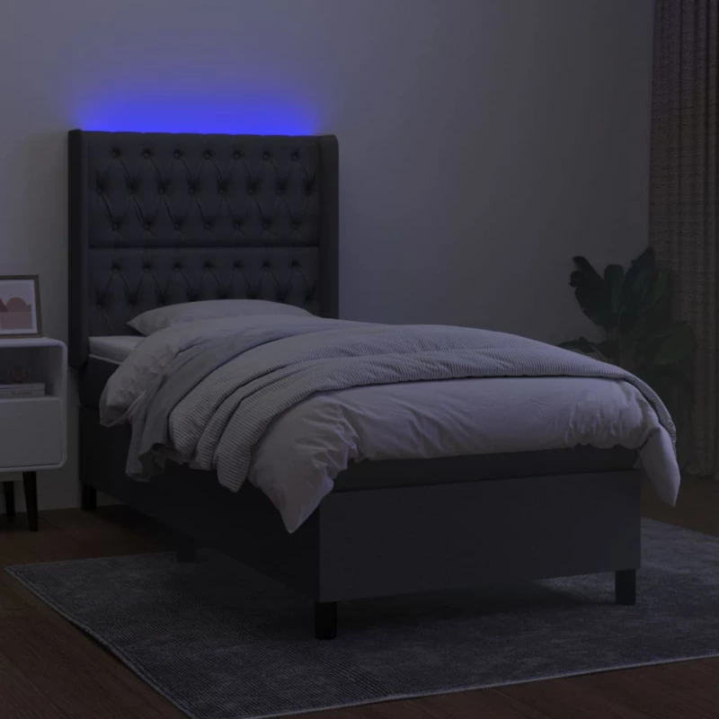 ΚΡΕΒΑΤΙ BOXSPRING ΜΕ ΣΤΡΩΜΑ & LED ΣΚ.ΓΚΡΙ 100X200 ΕΚ ΥΦΑΣΜΑΤΙΝΟ 3138534