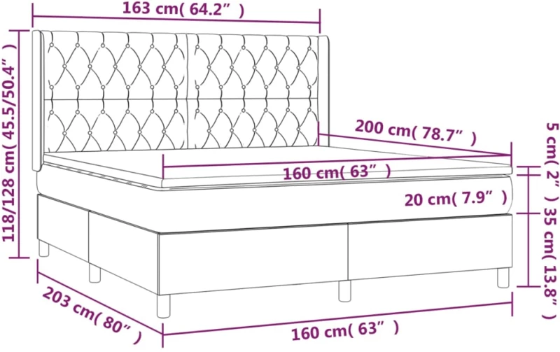 ΚΡΕΒΑΤΙ BOXSPRING ΜΕ ΣΤΡΩΜΑ & LED ΑΝ.ΓΚΡΙ 160X200ΕΚ. ΥΦΑΣΜΑΤΙΝΟ 3139125