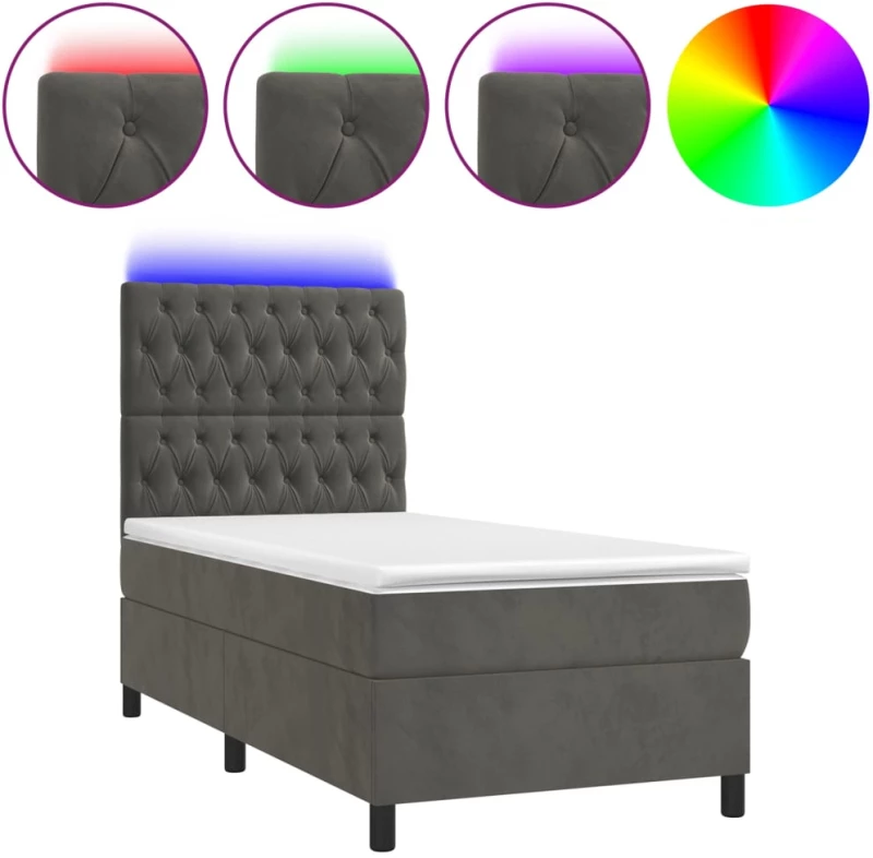 ΚΡΕΒΑΤΙ BOXSPRING ΜΕ ΣΤΡΩΜΑ & LED ΣΚ. ΓΚΡΙ 100X200ΕΚ. ΒΕΛΟΥΔΙΝΟ 3136288