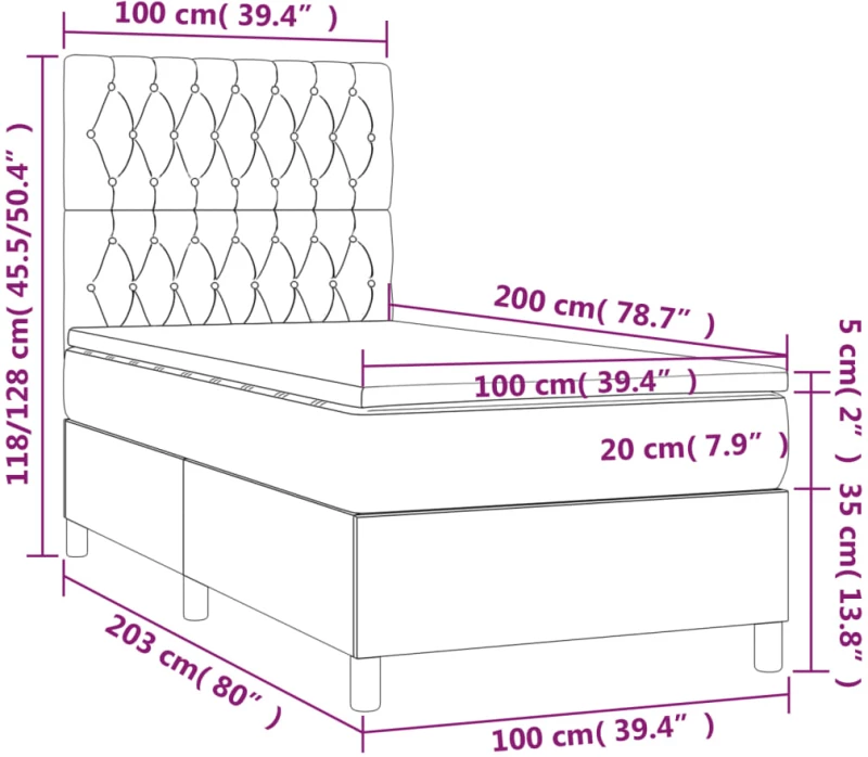 ΚΡΕΒΑΤΙ BOXSPRING ΜΕ ΣΤΡΩΜΑ & LED ΣΚ. ΓΚΡΙ 100X200ΕΚ. ΒΕΛΟΥΔΙΝΟ 3136288