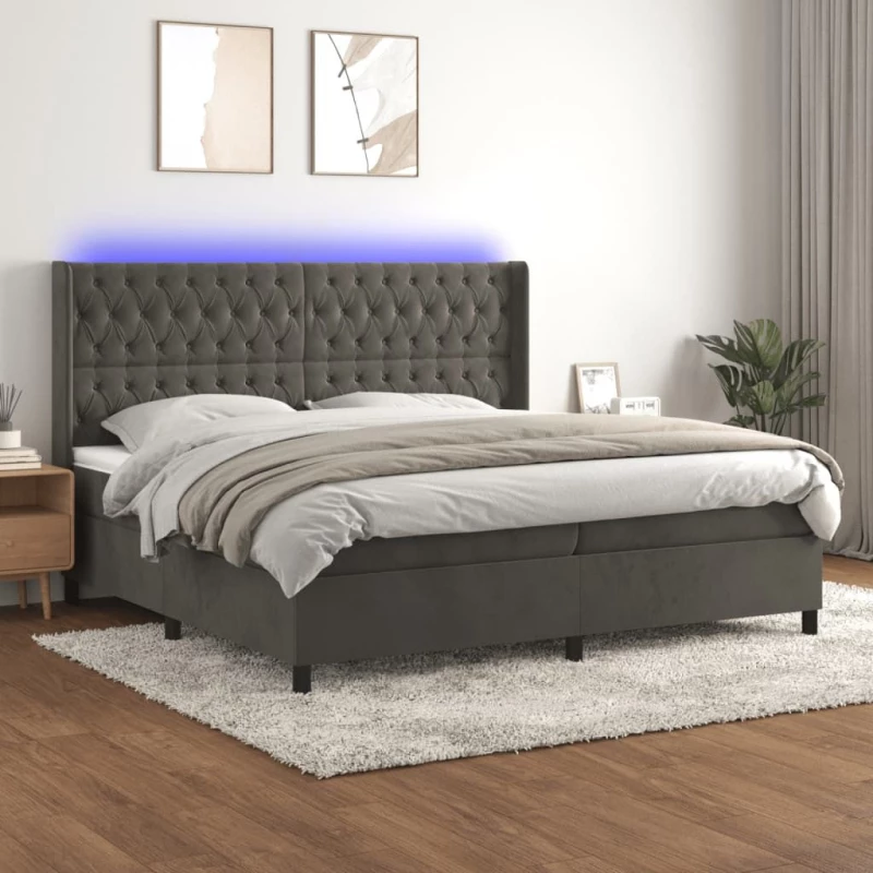 ΚΡΕΒΑΤΙ BOXSPRING ΜΕ ΣΤΡΩΜΑ & LED ΣΚ. ΓΚΡΙ 200X200ΕΚ. ΒΕΛΟΥΔΙΝΟ 3139764