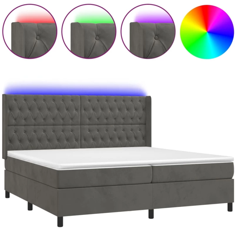 ΚΡΕΒΑΤΙ BOXSPRING ΜΕ ΣΤΡΩΜΑ & LED ΣΚ. ΓΚΡΙ 200X200ΕΚ. ΒΕΛΟΥΔΙΝΟ 3139764