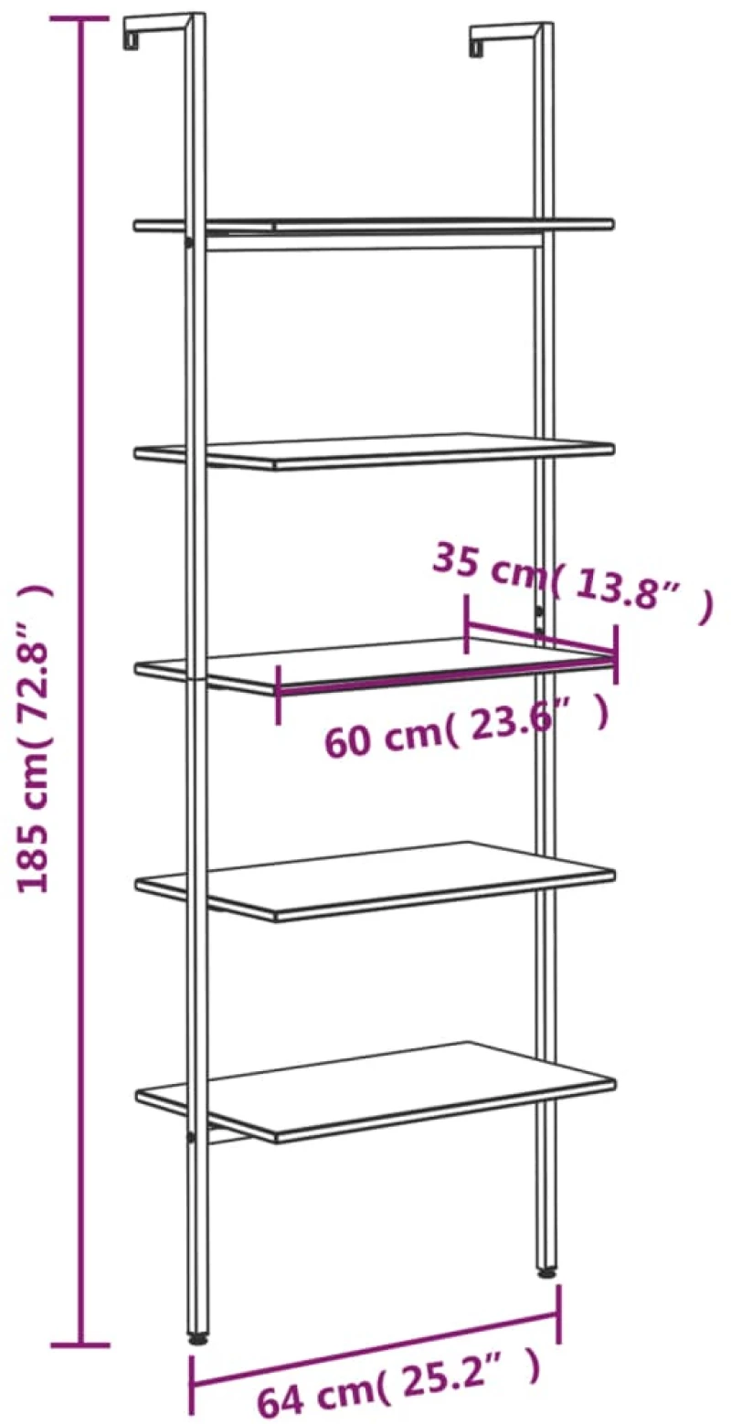 ΡΑΦΙΕΡΑ ΚΕΚΛΙΜΕΝΗ 5 ΕΠΙΠΕΔΩΝ ΜΑΥΡΗ 64X35X185 ΕΚ. 336387