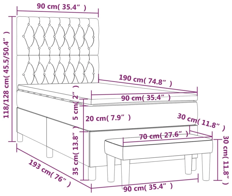 ΚΡΕΒΑΤΙ BOXSPRING ΜΕ ΣΤΡΩΜΑ ΑΝΟΙΧΤΟ ΓΚΡΙ 90X190 ΕΚ. ΥΦΑΣΜΑΤΙΝΟ 3136797