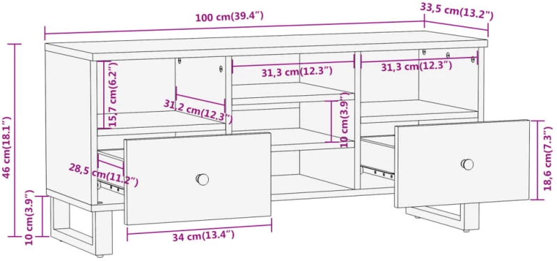 ΈΠΙΠΛΟ ΤΗΛΕΟΡΑΣΗΣ ΚΑΦΕ/ΜΑΥΡΟ 100X33,5X46 ΕΚ. ΜΑΣΙΦ ΞΥΛΟ ΜΑΝΓΚΟ 356801