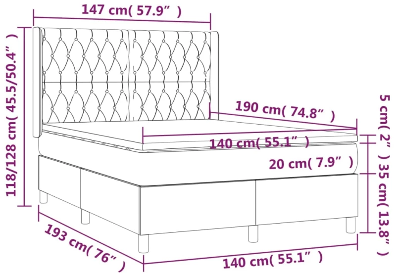 ΚΡΕΒΑΤΙ BOXSPRING ΜΕ ΣΤΡΩΜΑ ΜΑΥΡΟ 140X190 ΕΚ. ΥΦΑΣΜΑΤΙΝΟ 3132227