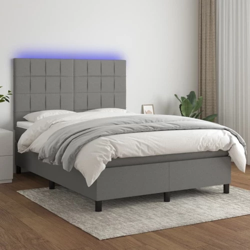 ΚΡΕΒΑΤΙ BOXSPRING ΜΕ ΣΤΡΩΜΑ & LED ΣΚ.ΓΚΡΙ 140X200 ΕΚ ΥΦΑΣΜΑΤΙΝΟ 3134878