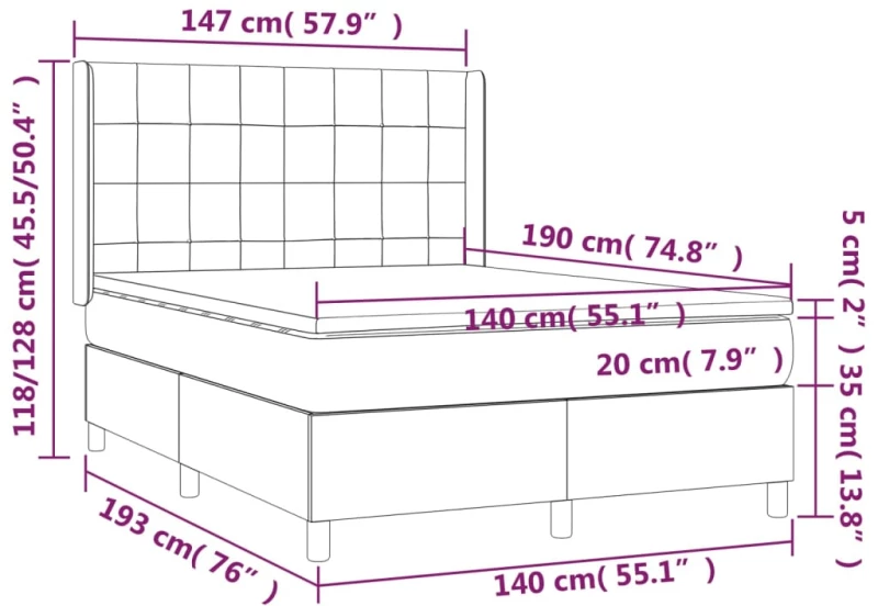 ΚΡΕΒΑΤΙ BOXSPRING ΜΕ ΣΤΡΩΜΑ ΣΚΟΥΡΟ ΓΚΡΙ 140X190 ΕΚ. ΥΦΑΣΜΑΤΙΝΟ 3131426